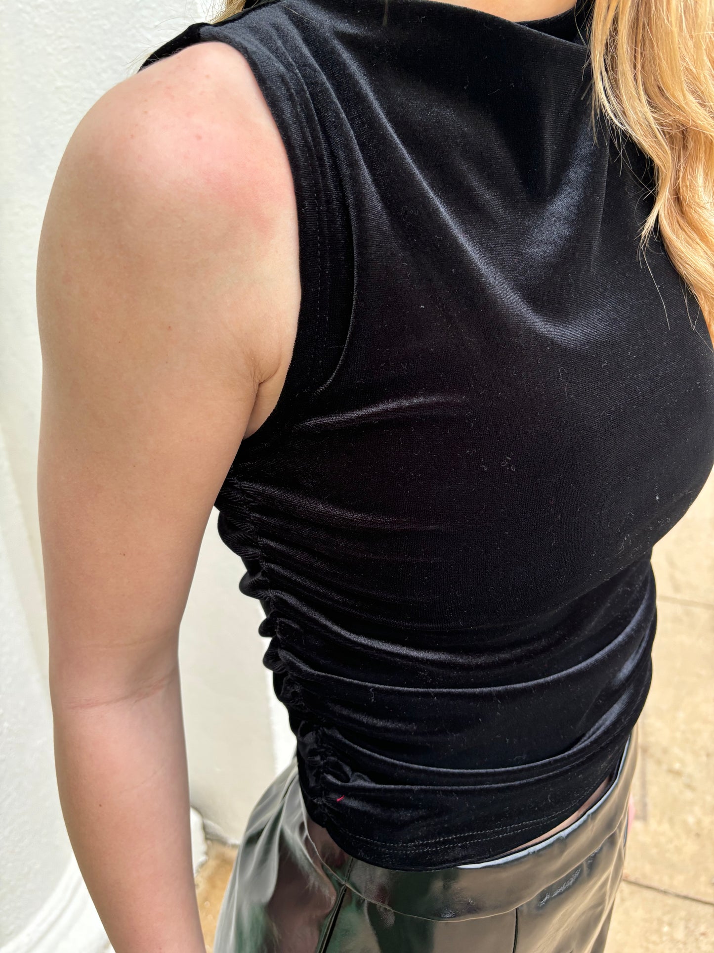 On Repeat ruched side velvet tank