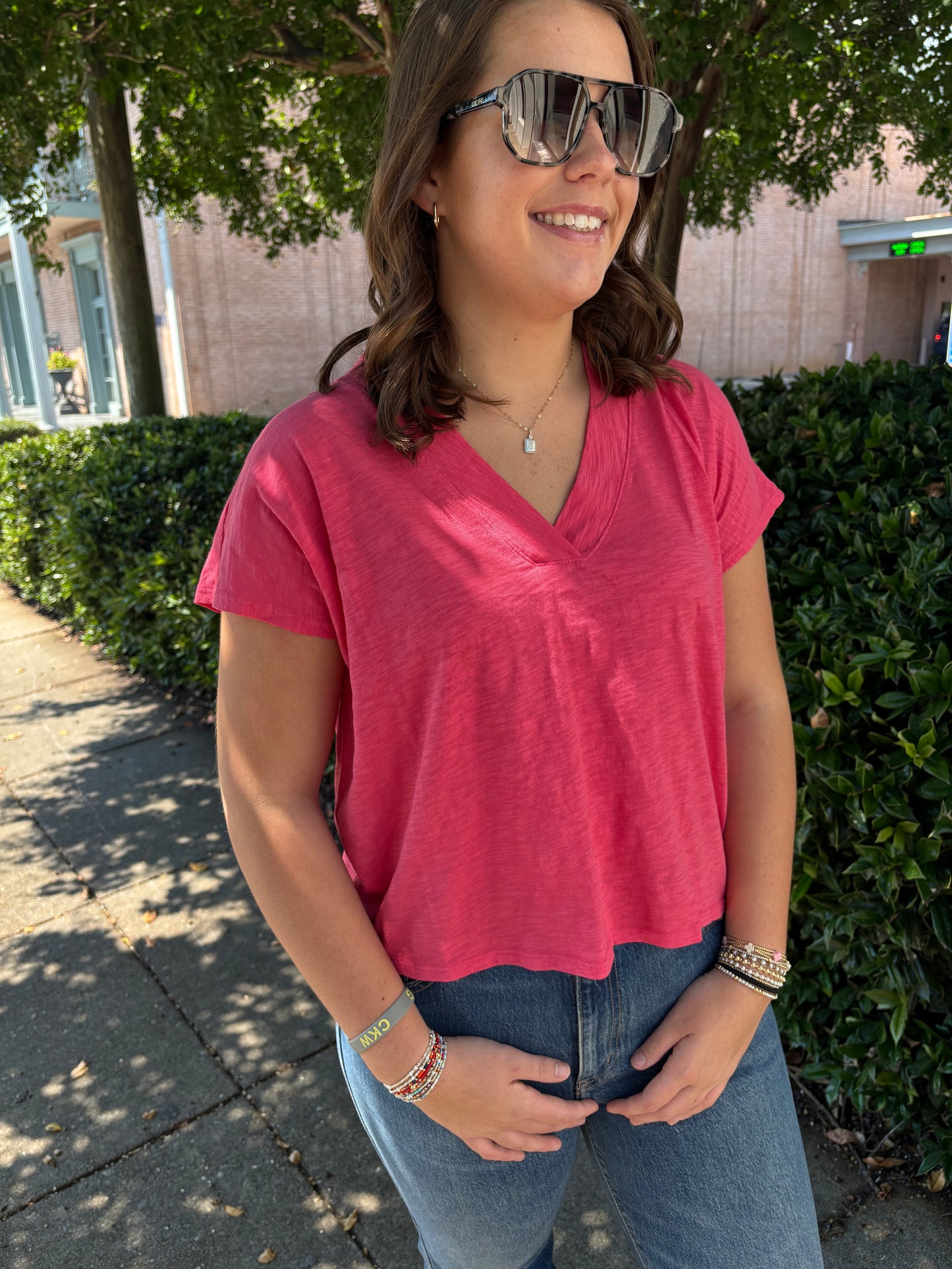 Dolman V Neck Tee Pink Kiss