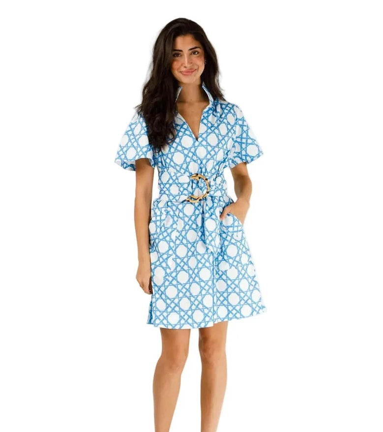 Brooke Dress in Coastal Cane Blue
