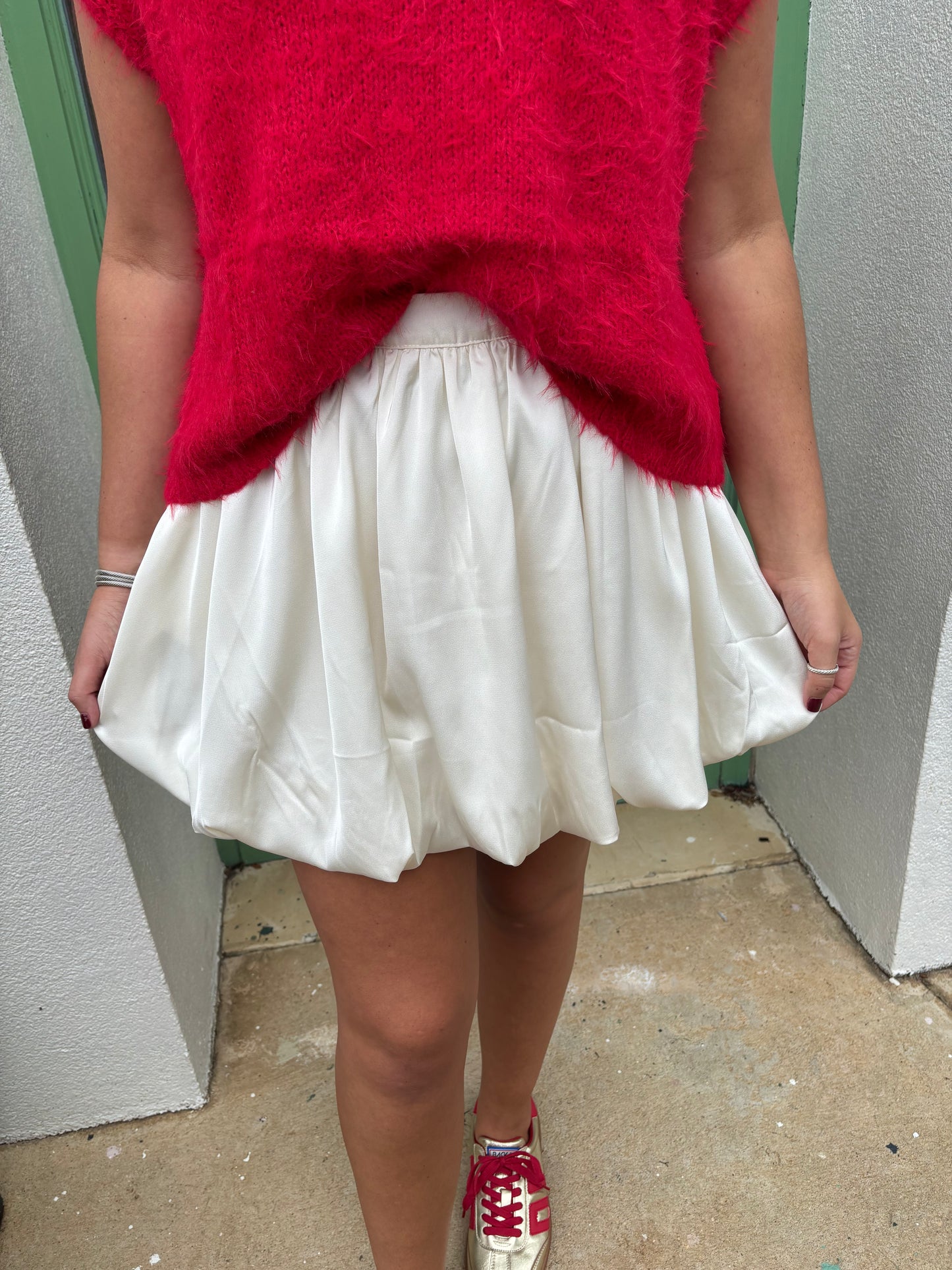 Satin Bubble Mini Skirt in Pearl