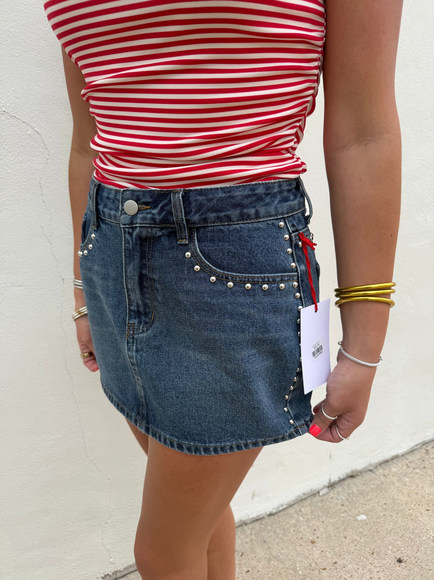 Studded Denim Mini Skirt