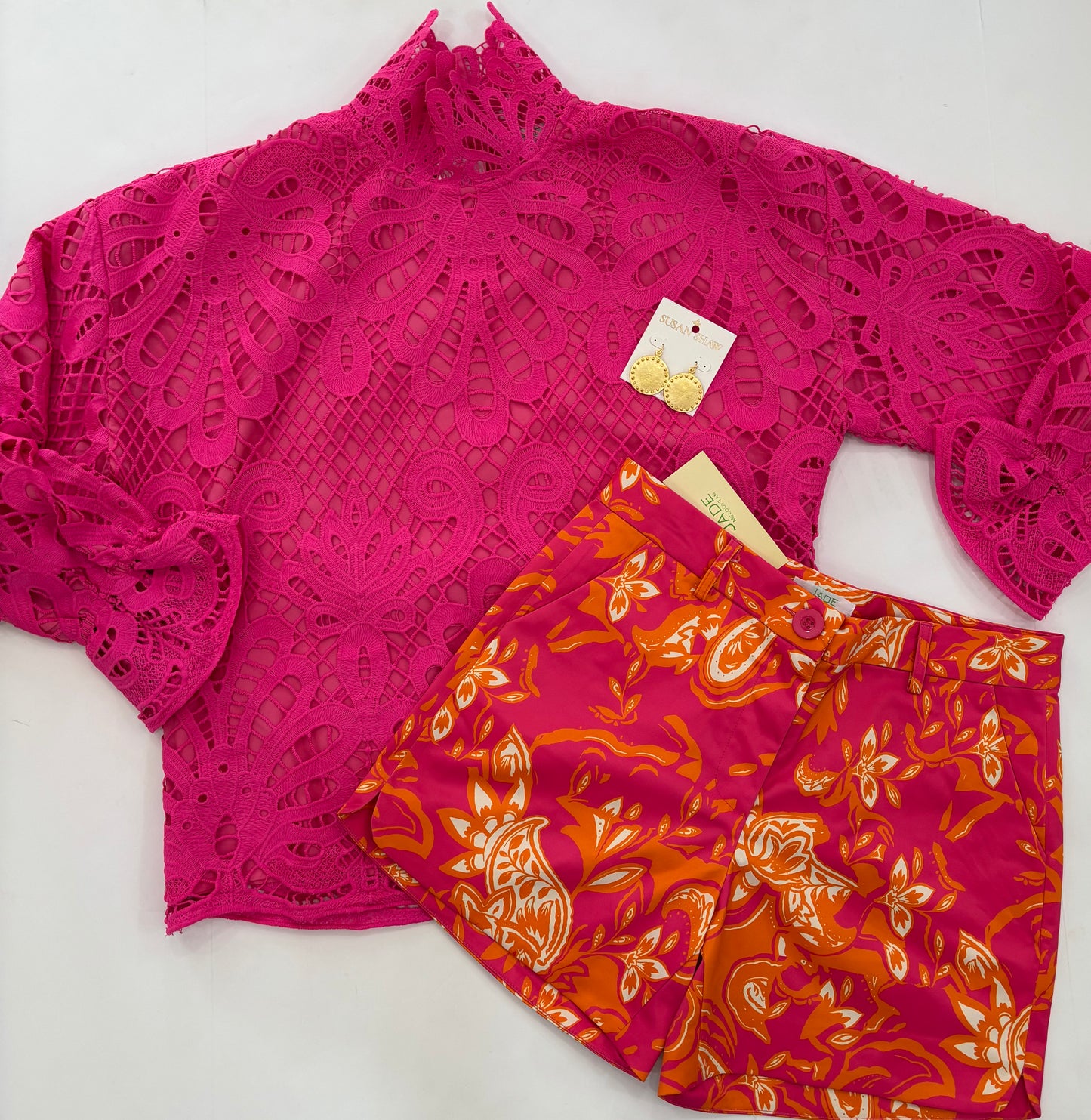 Pink Lace Mock Neck Pullover Top