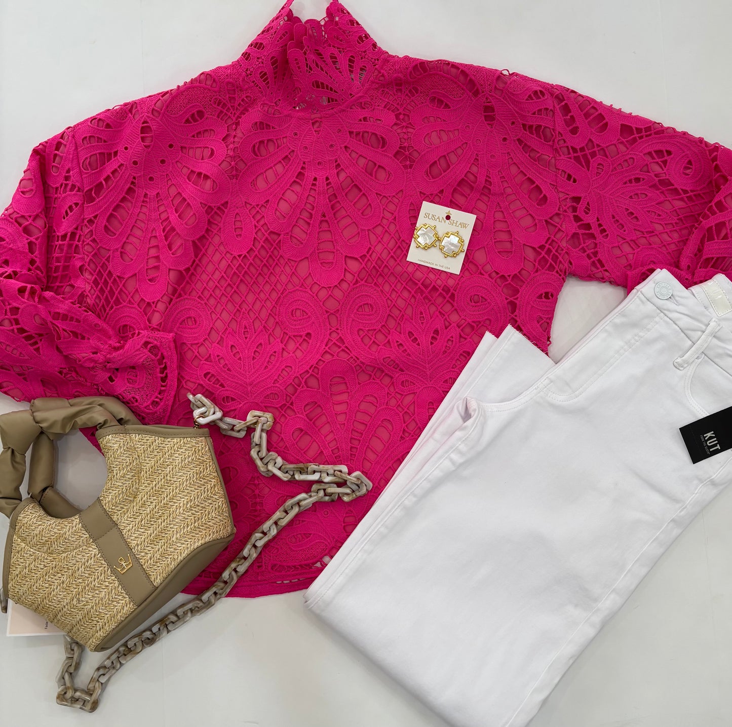 Pink Lace Mock Neck Pullover Top