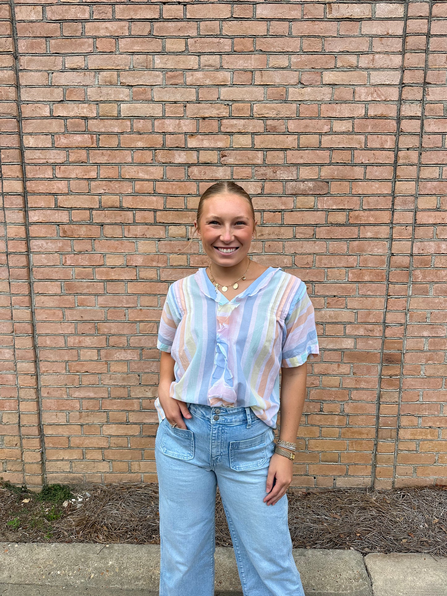 Multi Stripe V-Neck Top