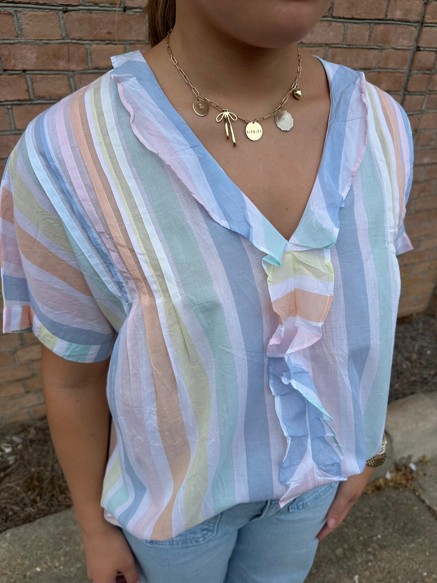Multi Stripe V-Neck Top