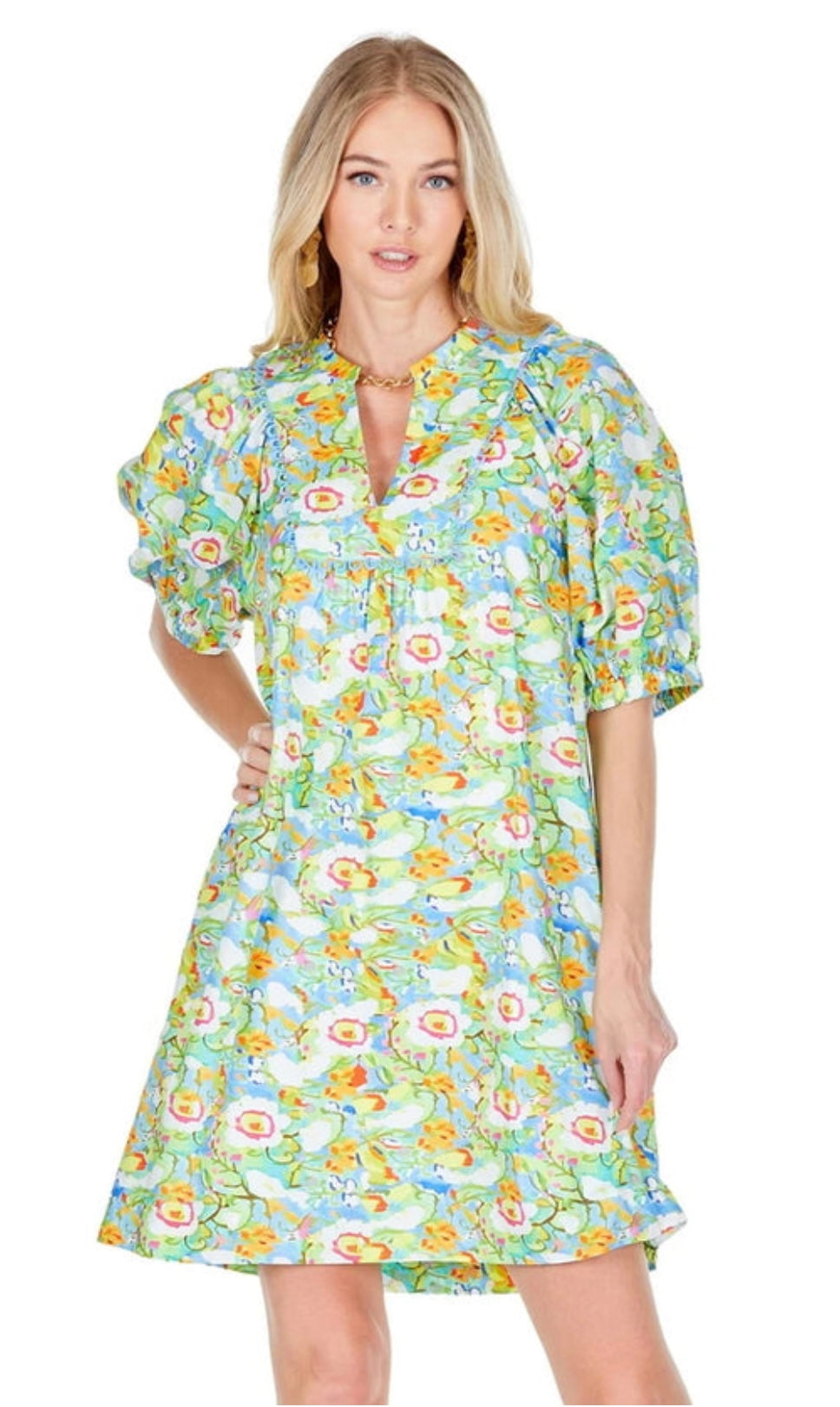 Mango Blossom Front Yoke Trim Dress