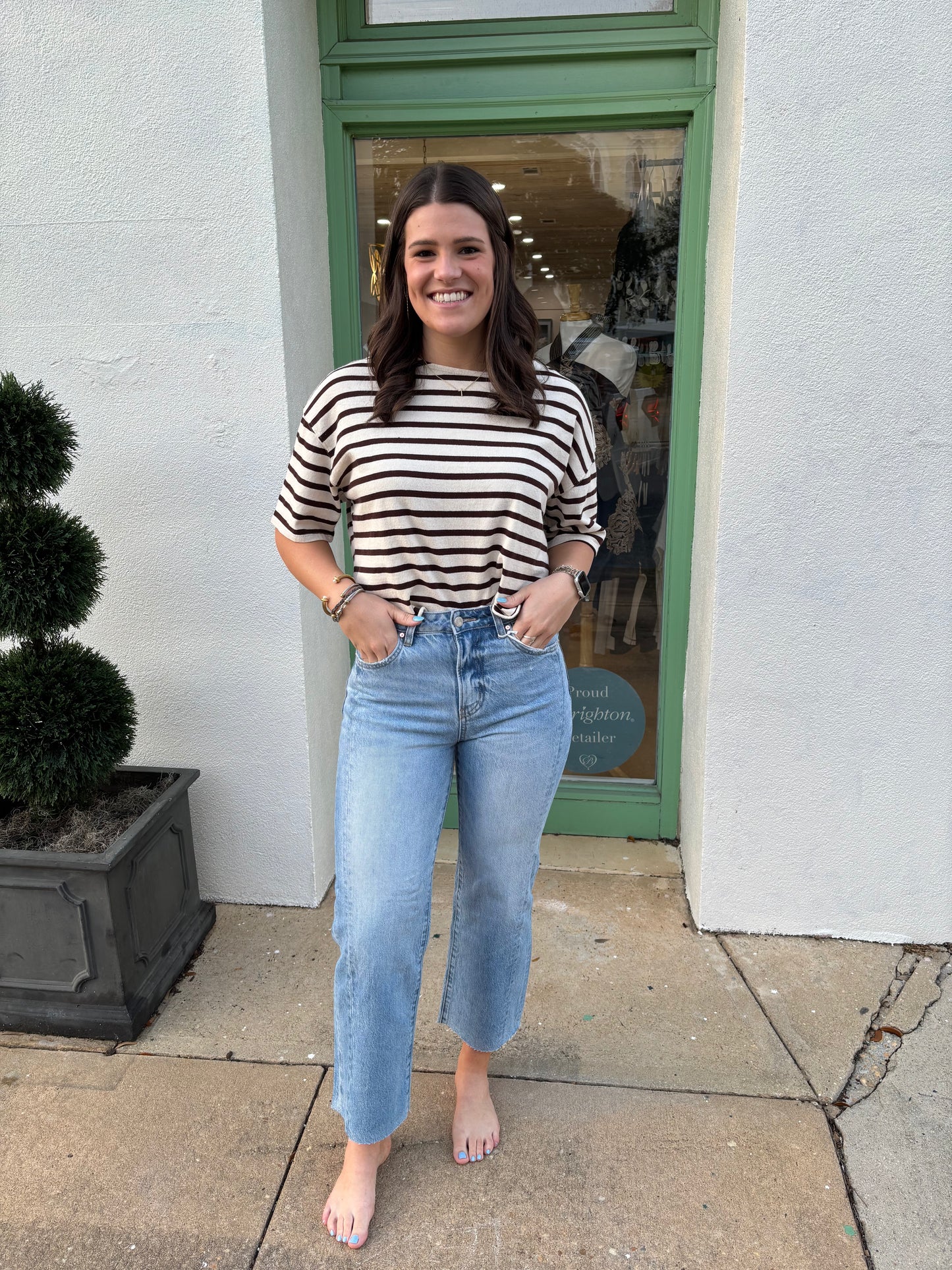 High Rise Relaxed Fit Straight Denim Medium Blue