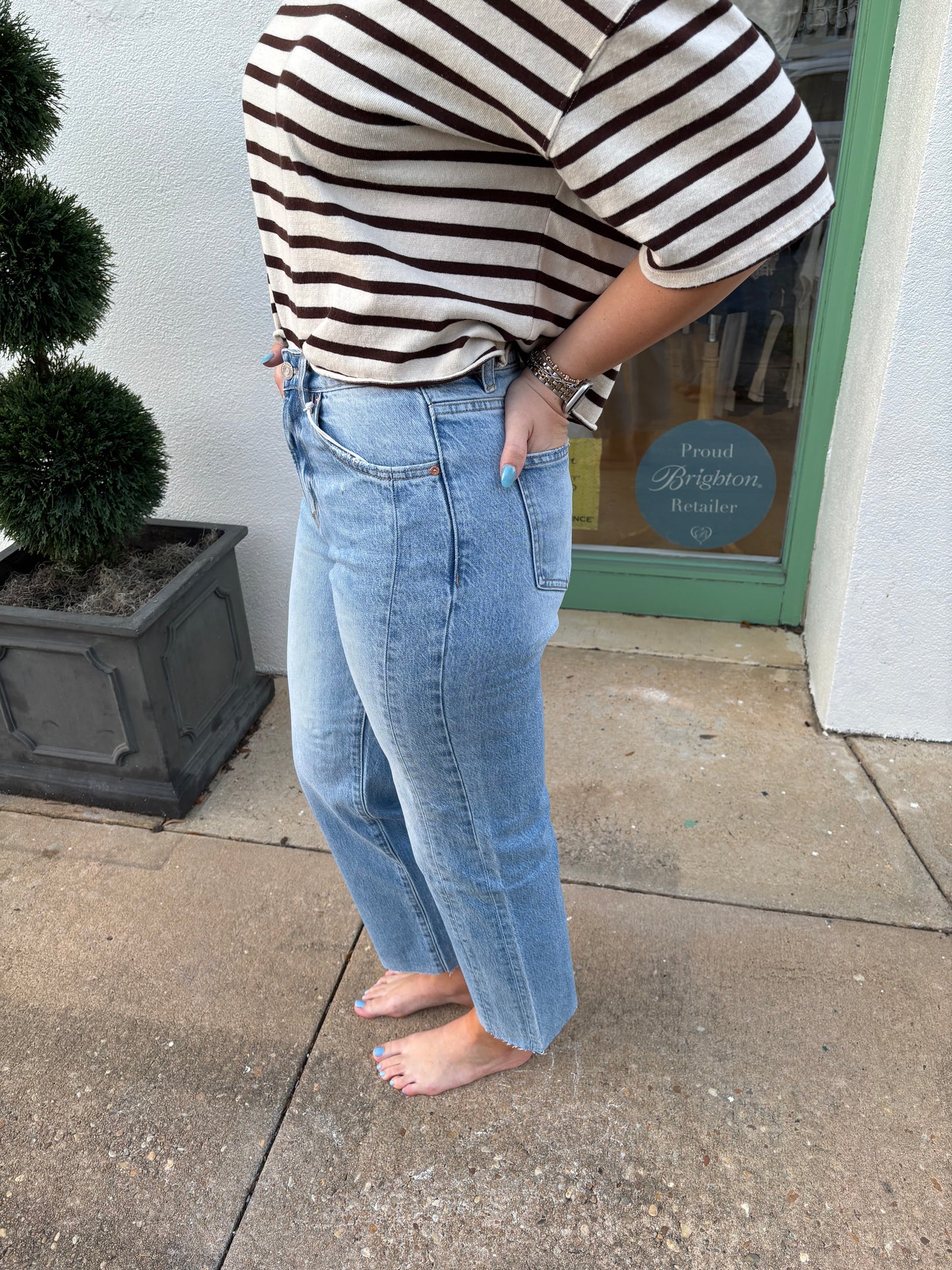 High Rise Relaxed Fit Straight Denim Medium Blue