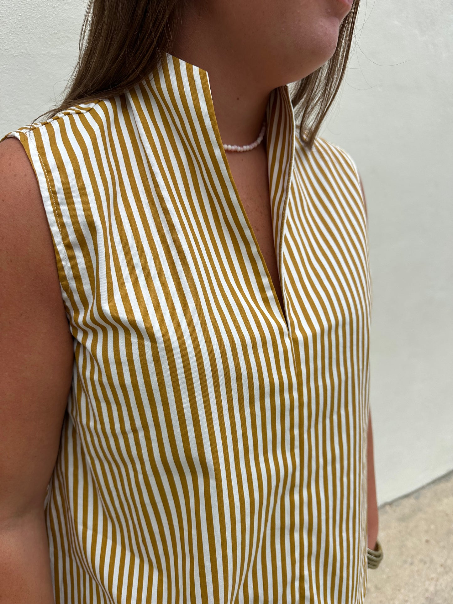 Tan Stripe Sleeveless Top