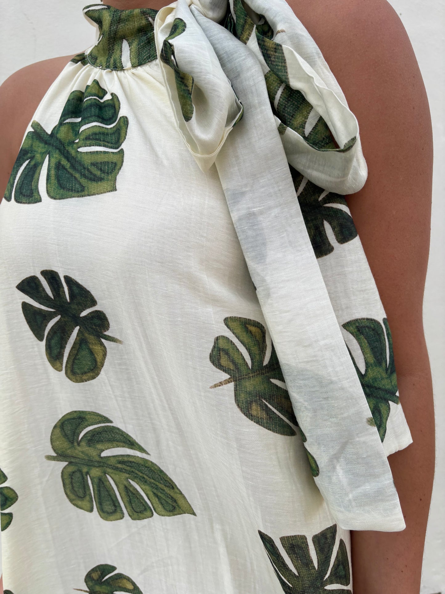 Palm Cream Halter Neck Maxi