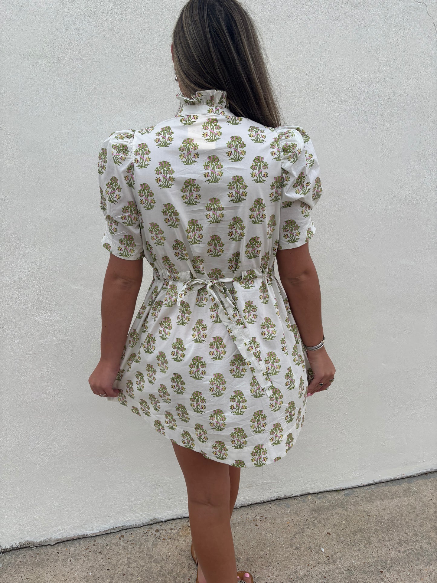 Cream Floral Tie Back Mini Dress
