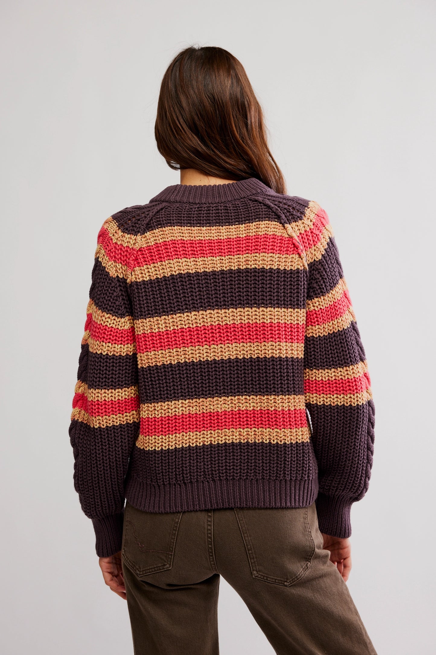 Frankie Cable Stripe Pullover in Chocolate Combo