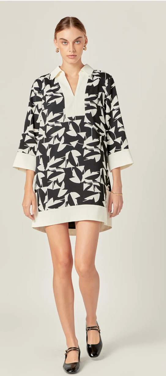 White and Black Printed Tunic Dress