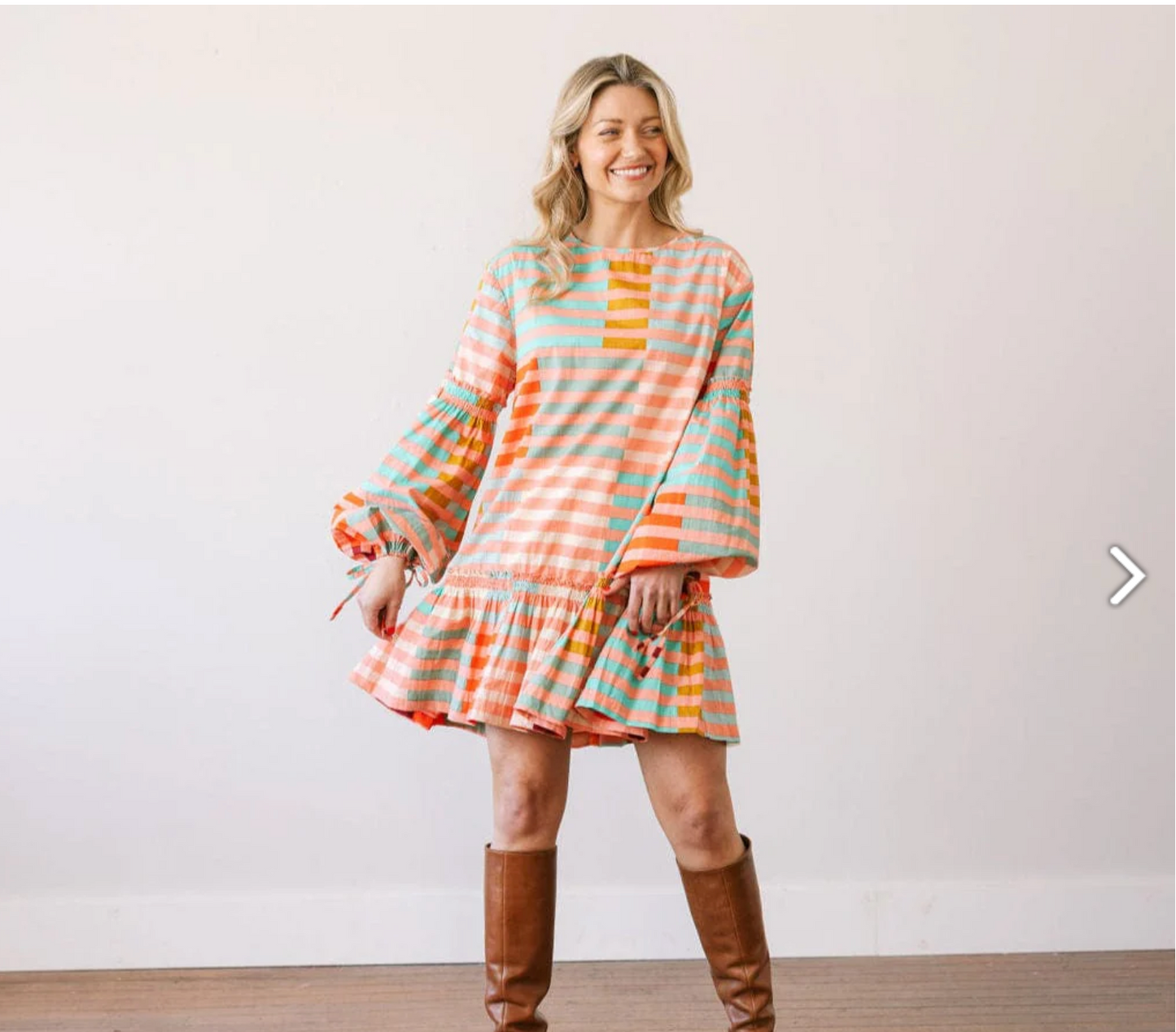 Apricot Colorful Stripe Khai Mini Dress