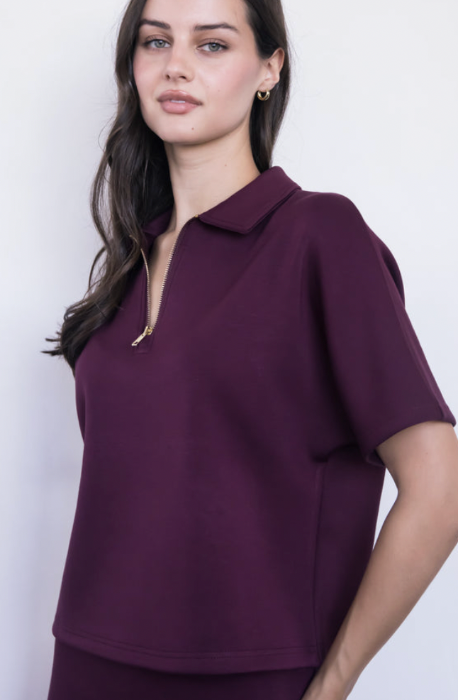 Millie Short Sleeve Zip Up Top Port