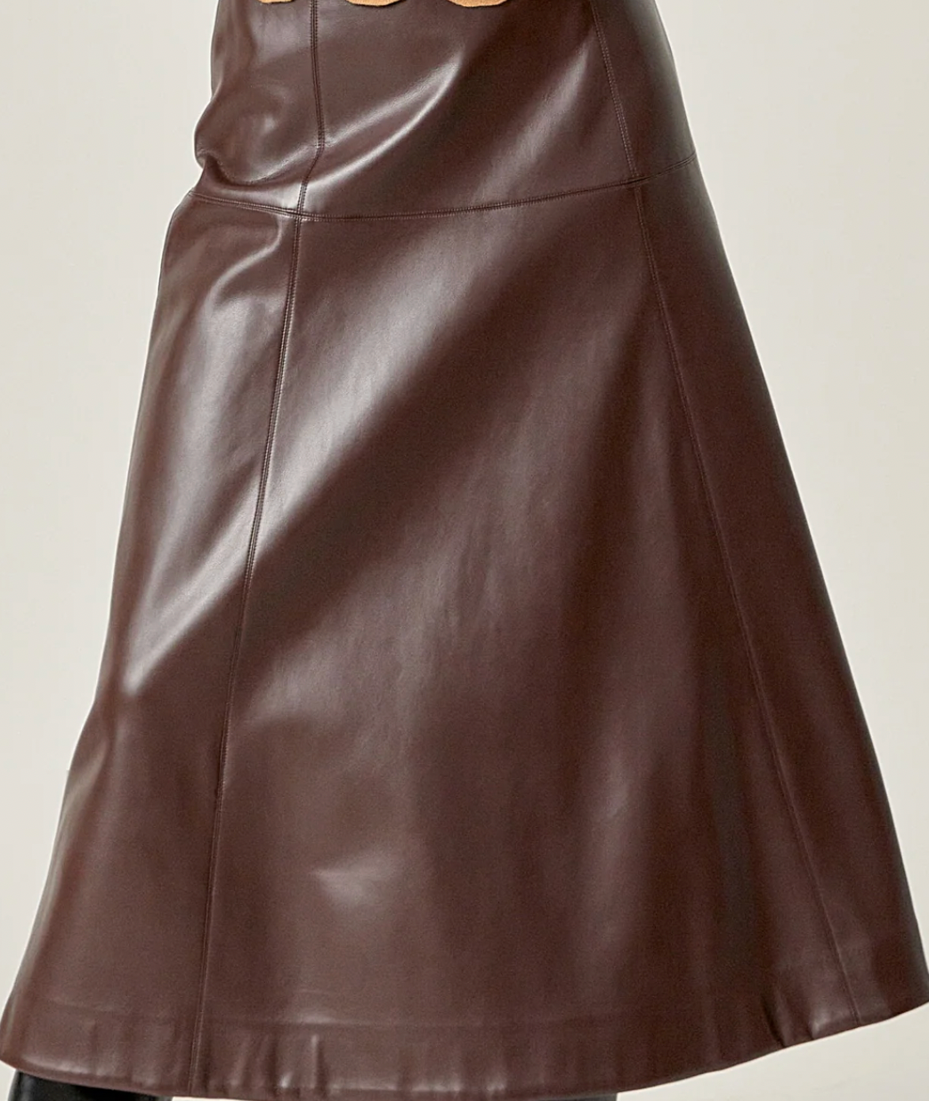 PU High Waisted Midi Skirt