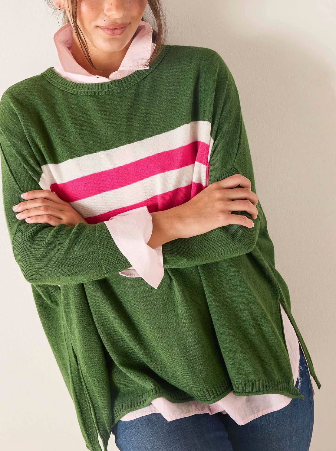 Catalina Sweater Green/Lipstick Combo