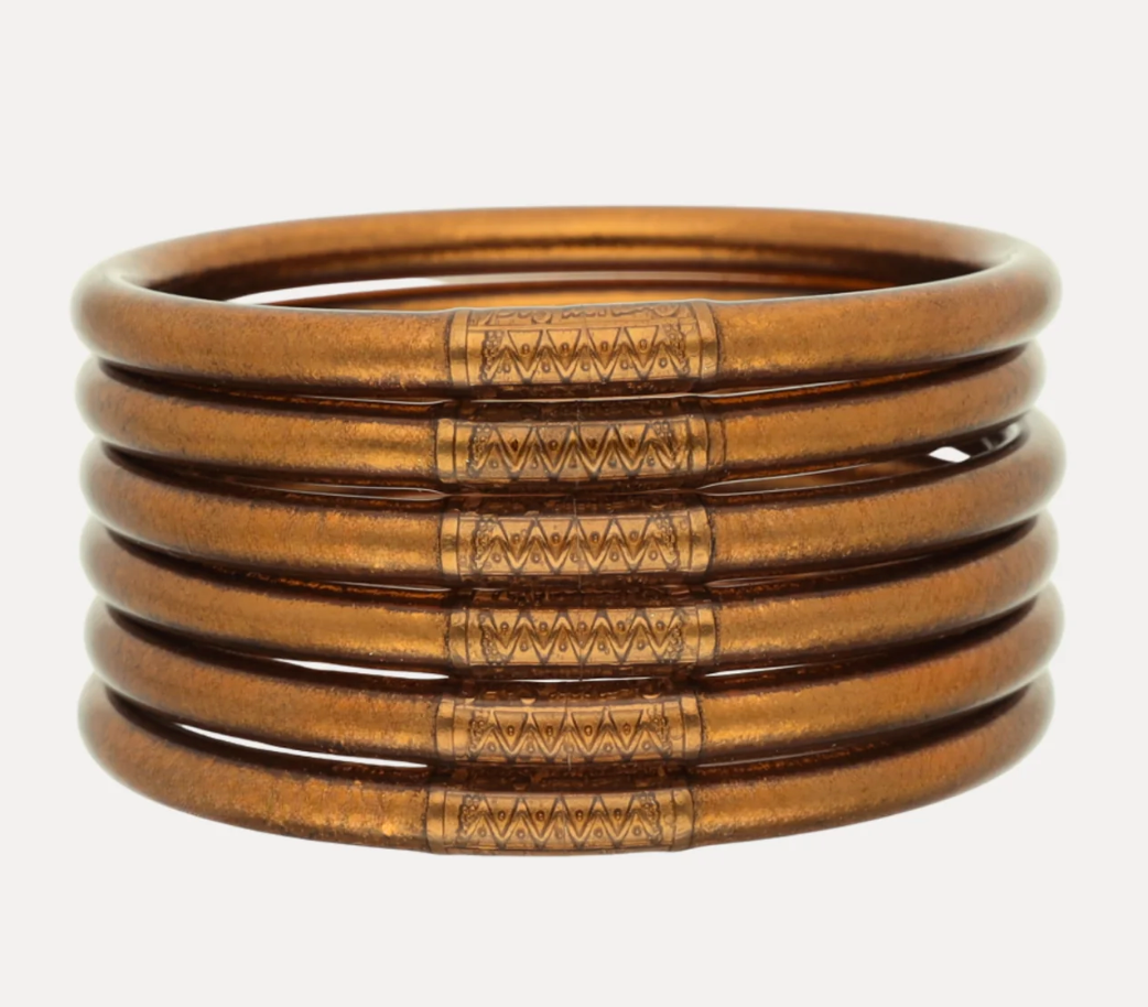 Saddle All Weather Bangles® (Set of 6) - Serenity Prayer Budha Girl