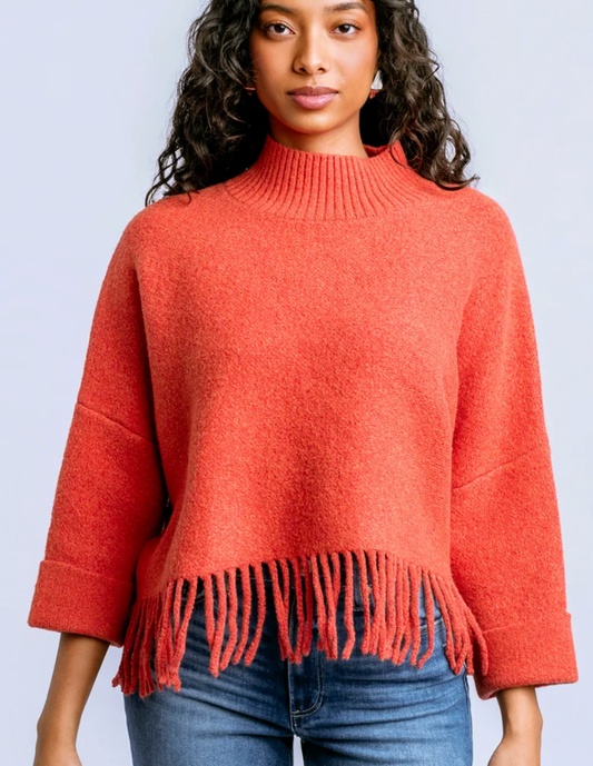 Aja Fringe Sweater Tangerine Glow