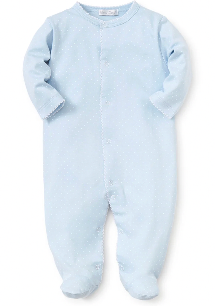 Blue/White New Kissy Dots Print Footie