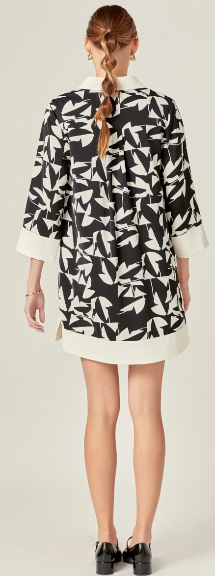 White and Black Printed Tunic Dress