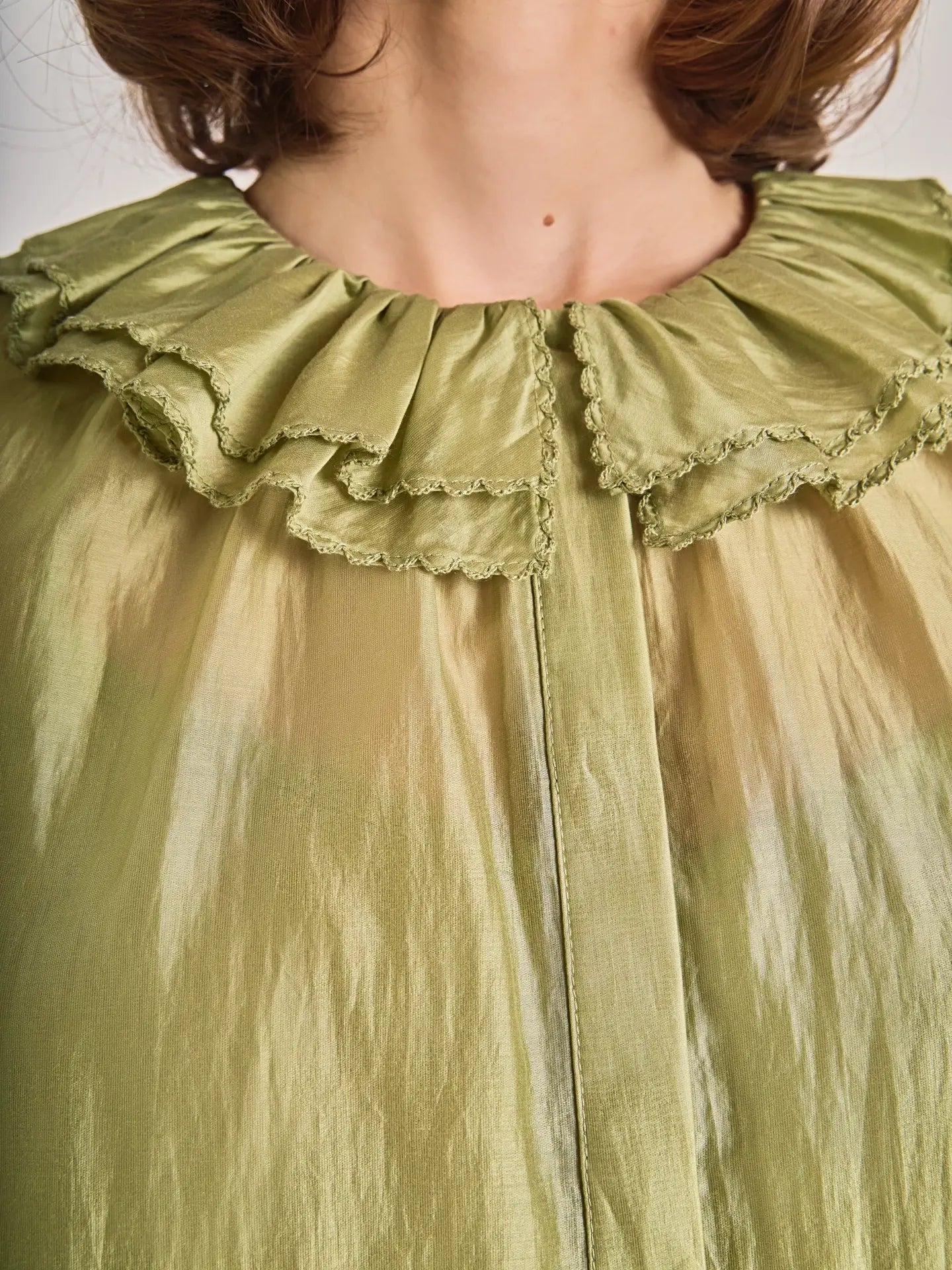 Sage Ruffled Short Sleeve Blouse
