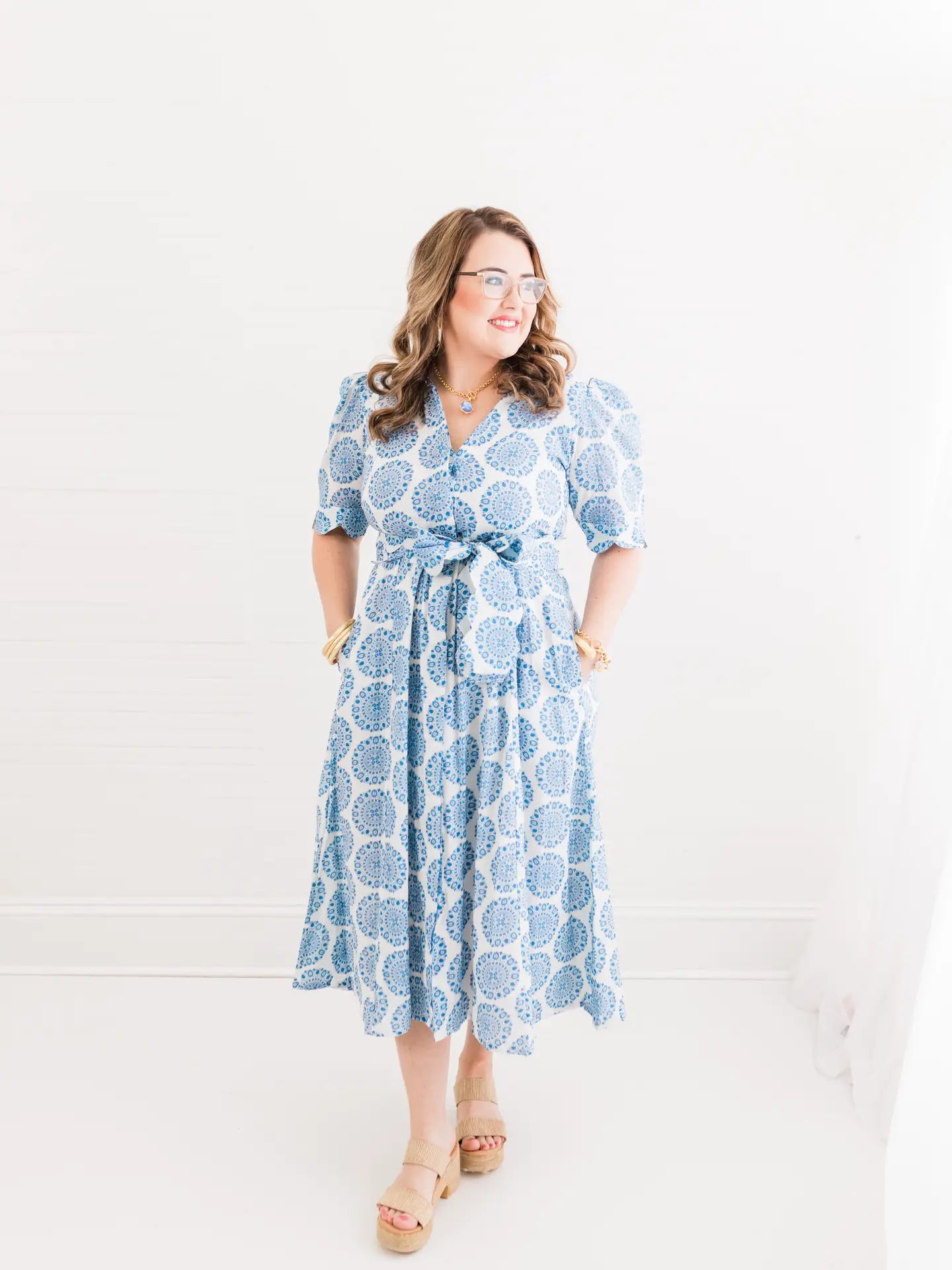 Grace Scalloped Blue Floral Maxi