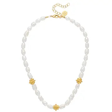 Freshwater Pearl with Gold Bentley Beads Necklace
