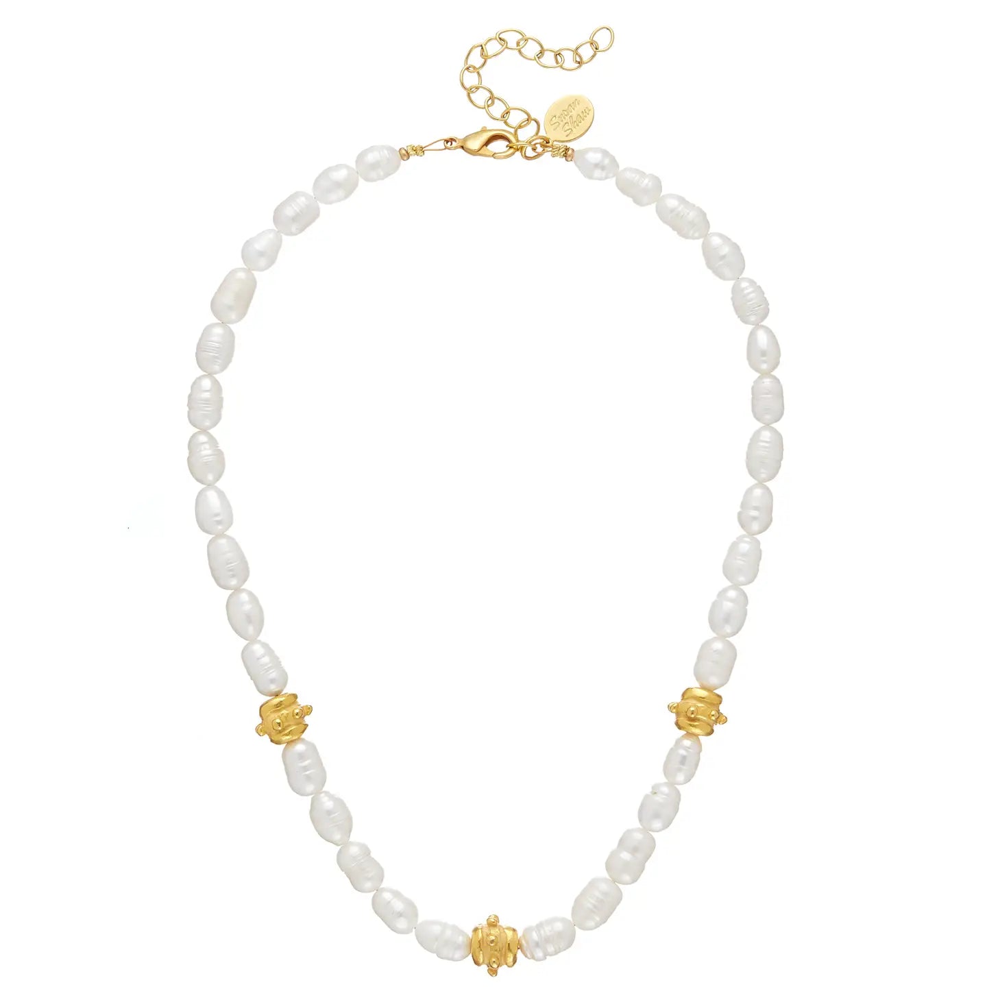 Freshwater Pearl with Handcast Gold Bentley Beads Necklace