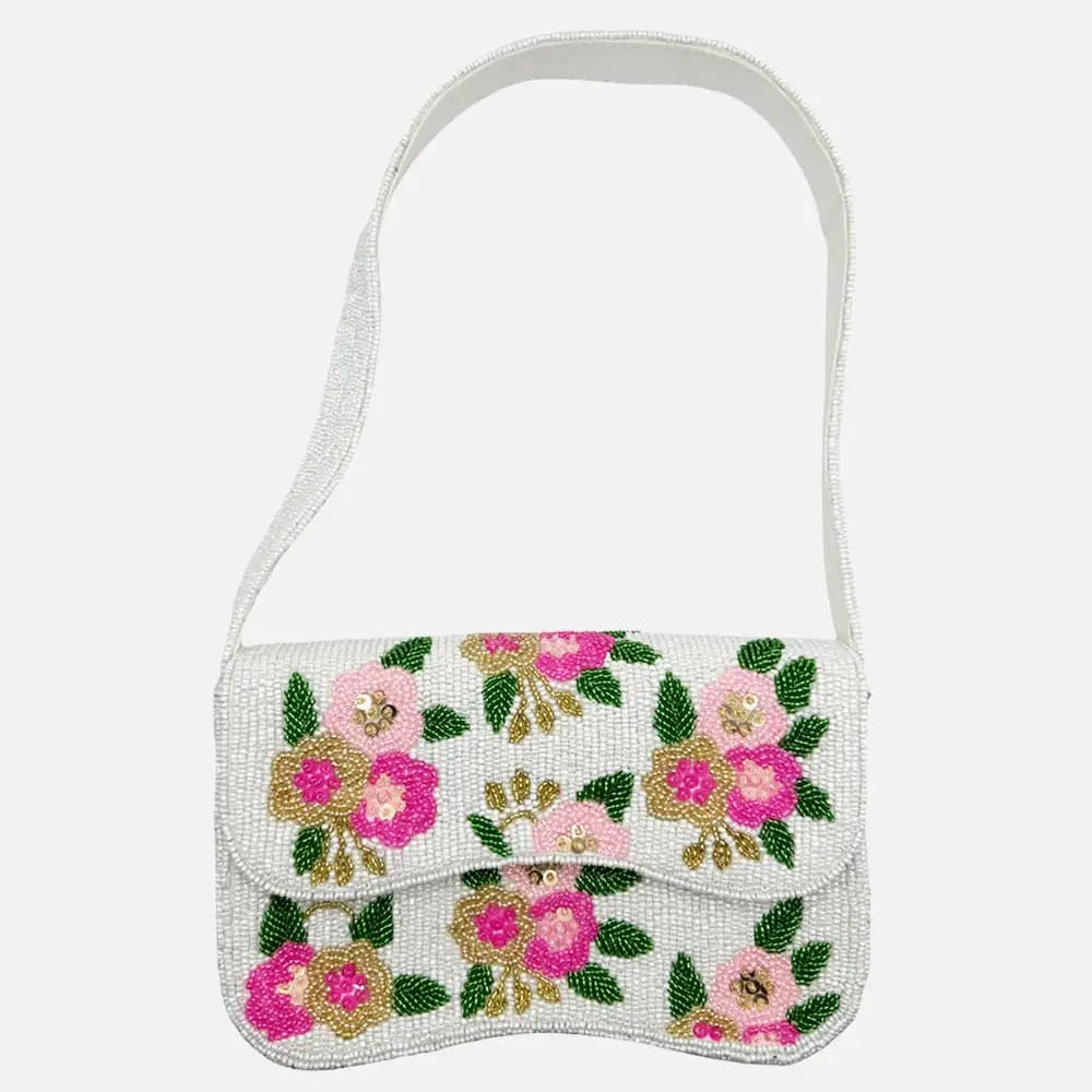 White Bloom Beaded Shoulder Bag
