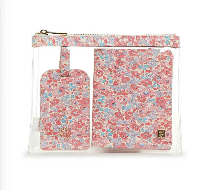 Luxe Saffiano 3 Piece Travel Set - Marseille with Pink Pinstripe - Trvl Design