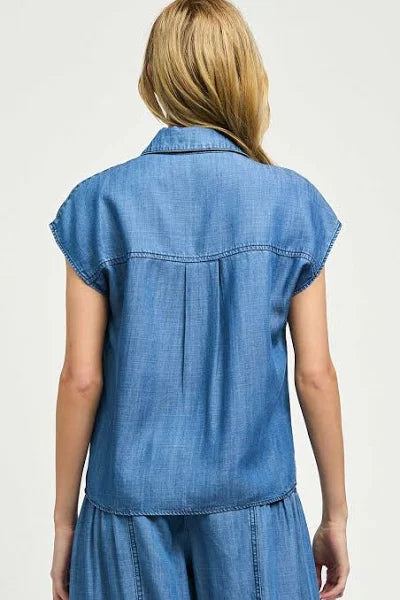 Chambray Cap Sleeve Button Down