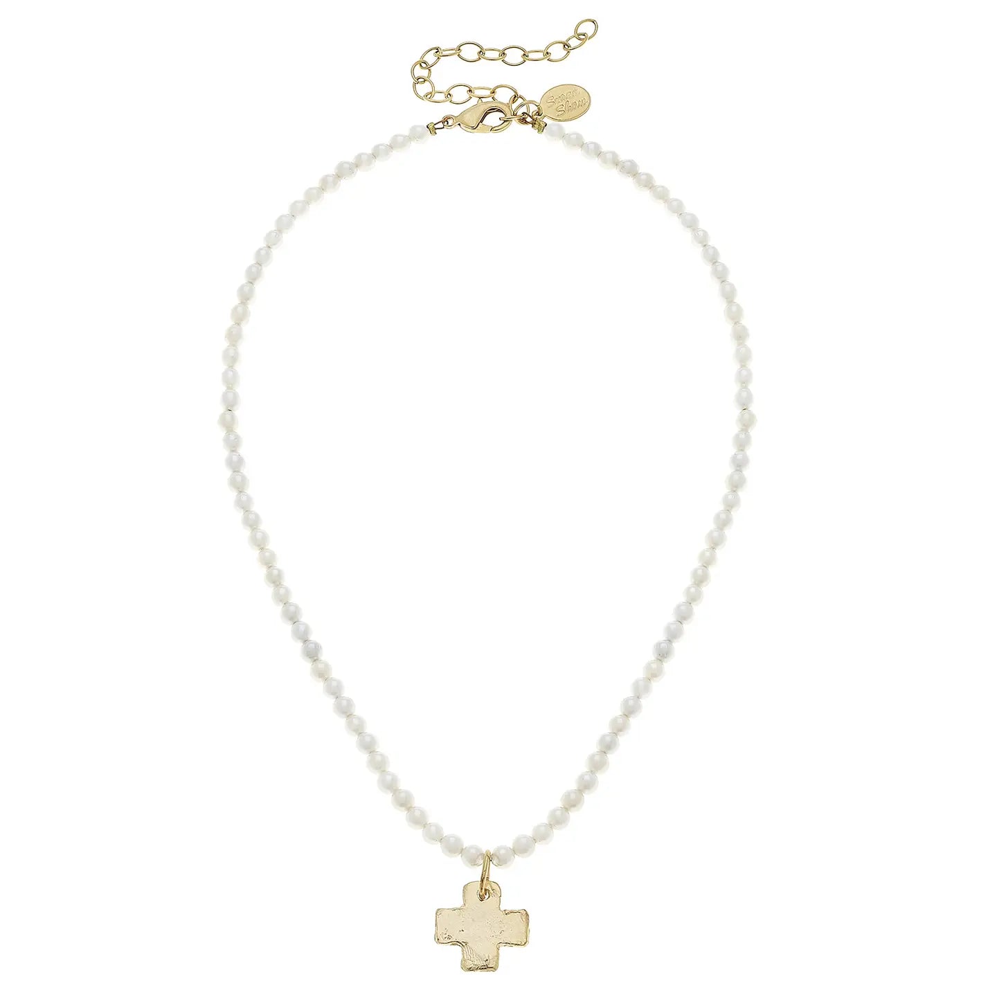 Gold Cross On Freshwater Pearl Necklace