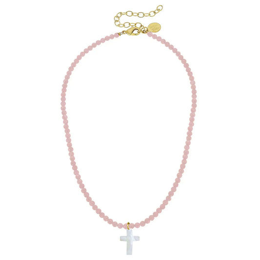 Light Pink Alys Pearl Cross Necklace