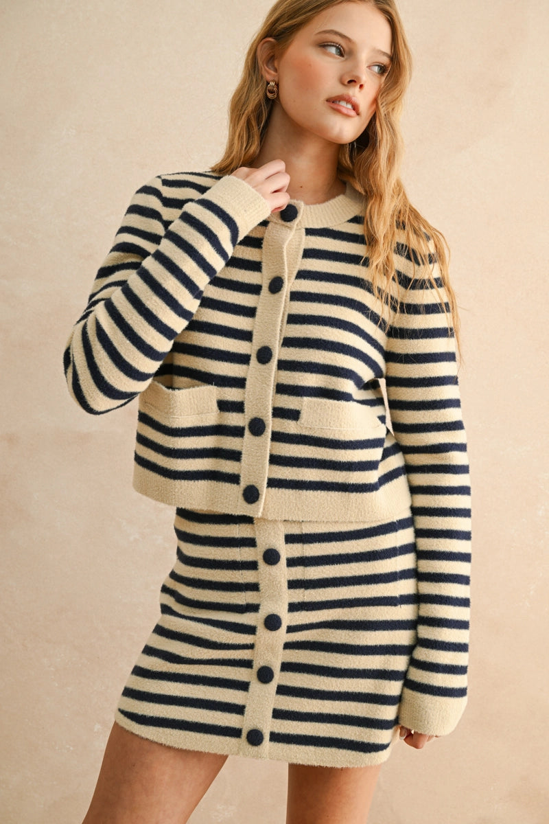 Button Down Striped Cardigan