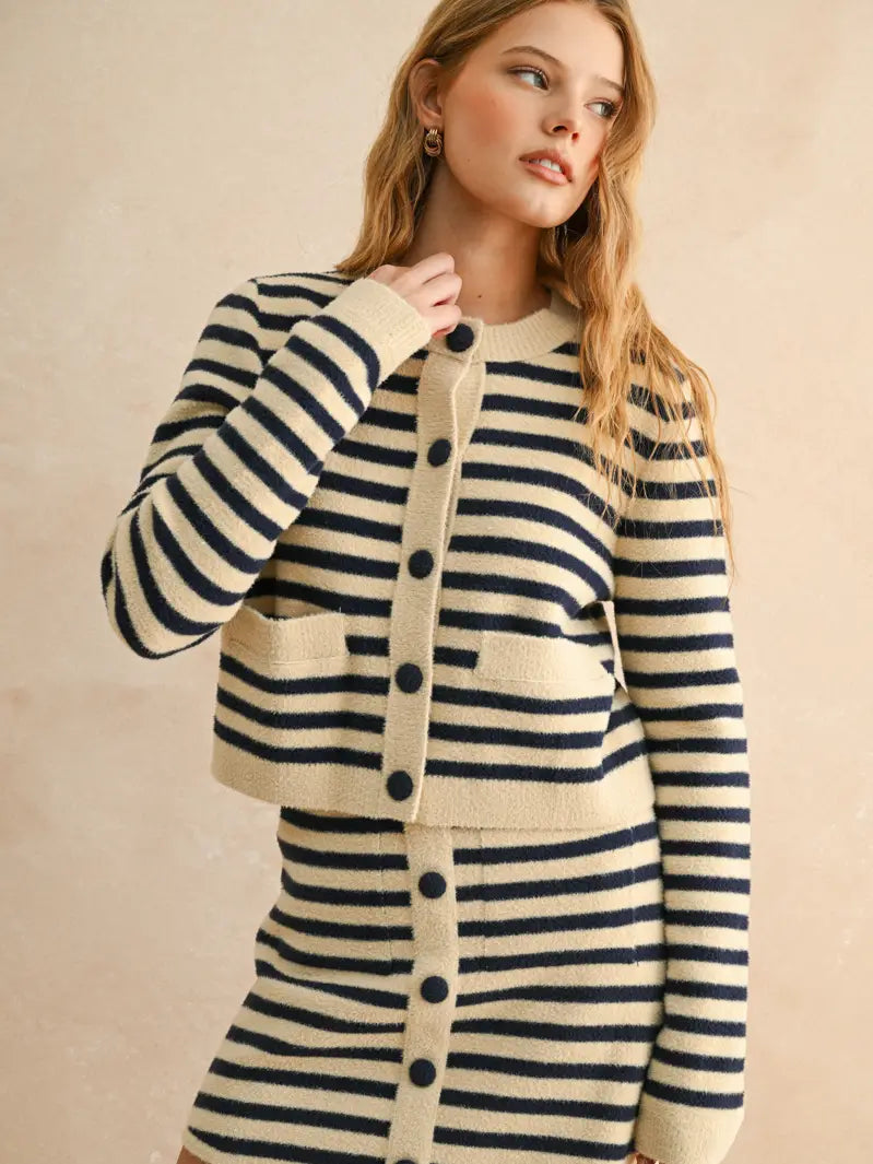 Button Down Striped Cardigan