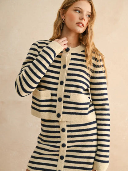Button Down Striped Cardigan