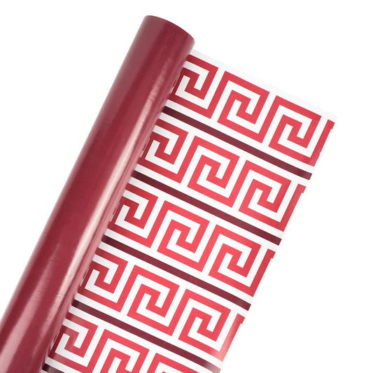 Reversible Holiday Wrapping Paper Solid Red/Greek Key