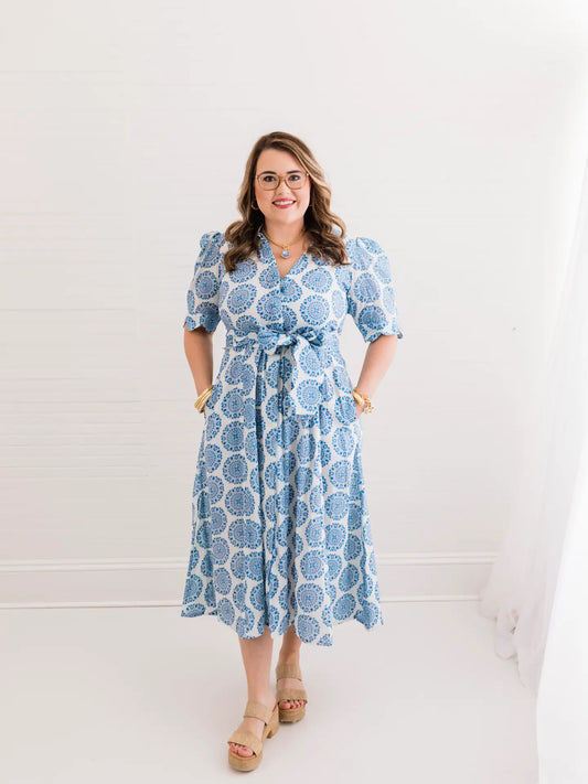 Grace Scalloped Blue Floral Maxi