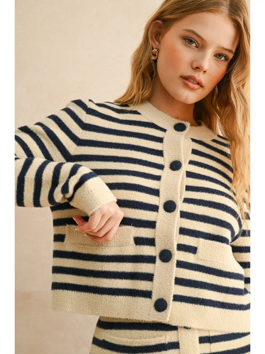 Button Down Striped Cardigan