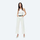 High Rise Wide Leg Twill Pants in White