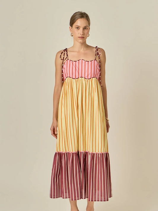 Colorblock Stripe Sleeveless Midi Dress