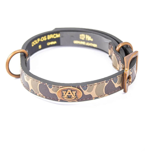 Auburn Tigers Old School Camo Leather Dog Collar