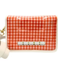 White Stadium Bag-orange gingham-navy lining-white bamboo stick