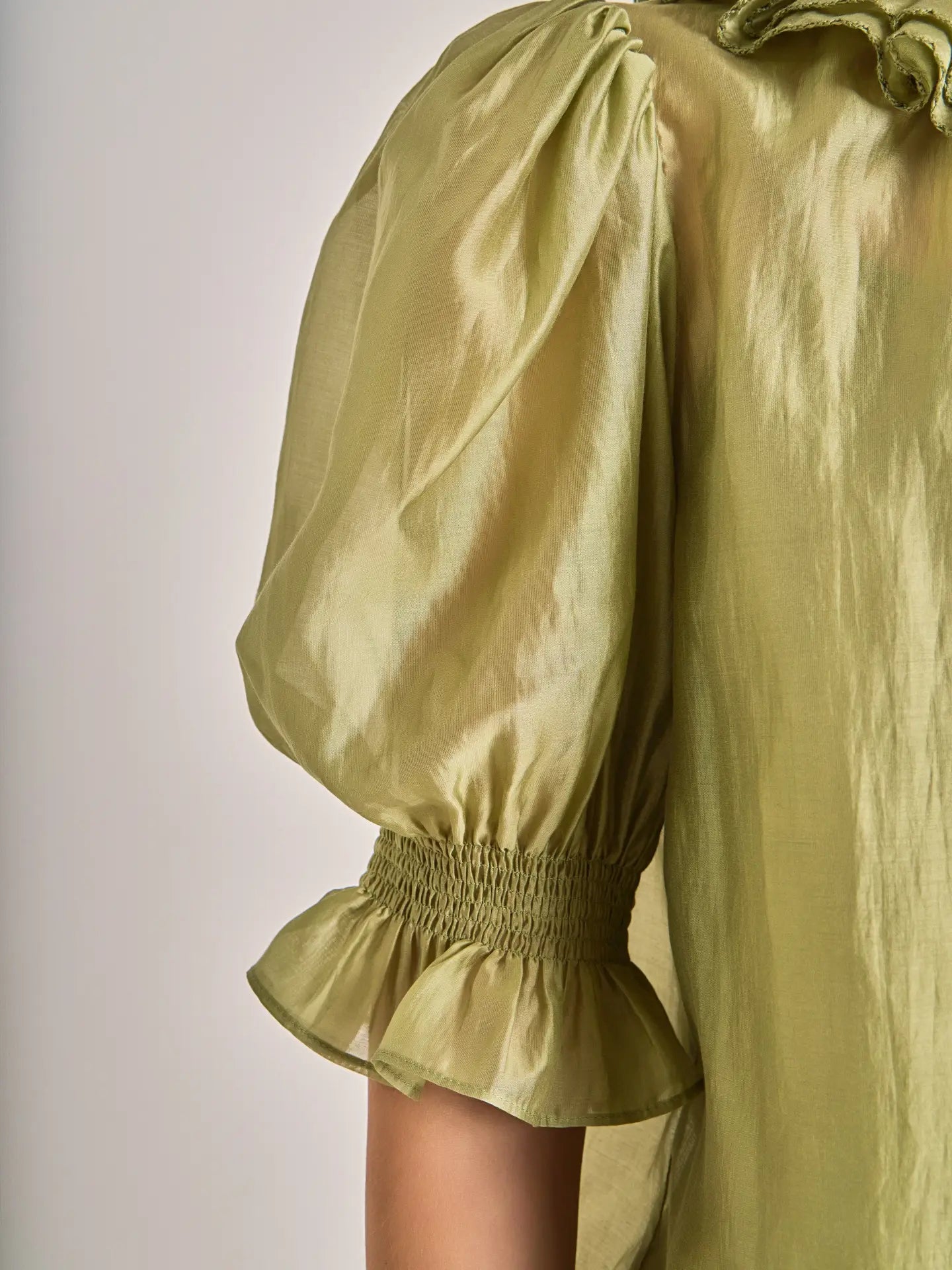 Sage Ruffled Short Sleeve Blouse