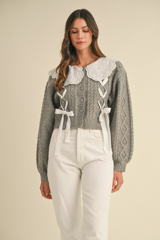 Bow Cable Knit Cardigan