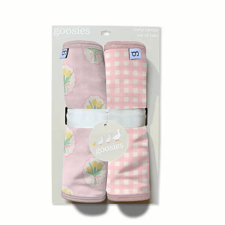 Fancy Tulips (Cottage Pink) Burp Cloth Set