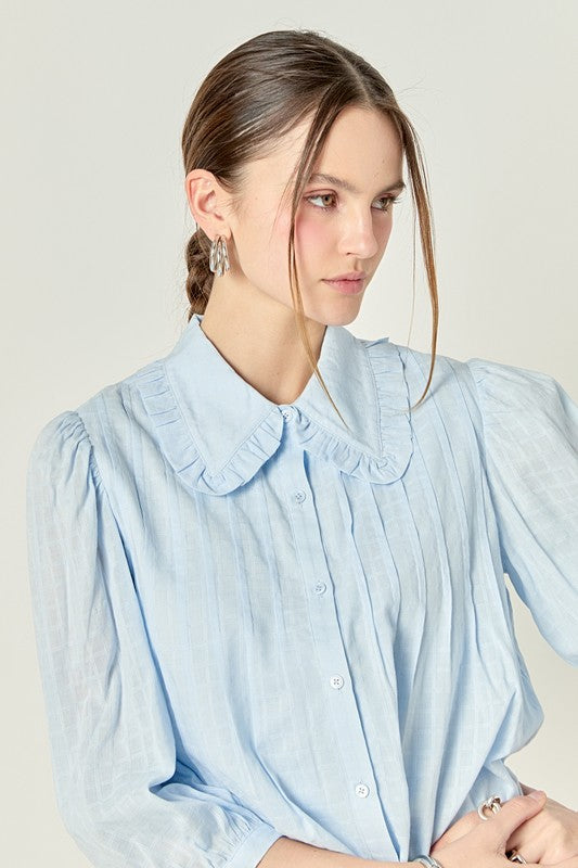 Powder Blue Ruffled Collar Blouse