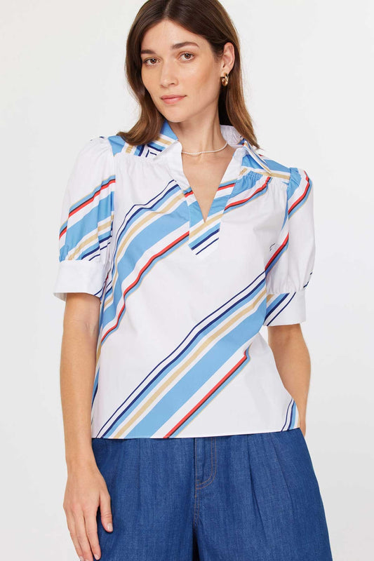 Multi Stripe  Split Neck Blouse