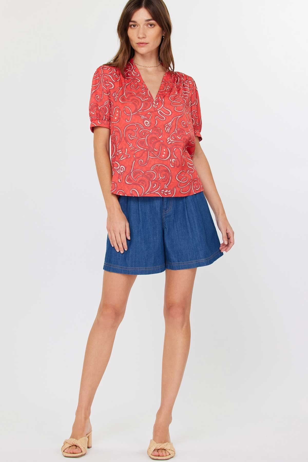 Abstract V-neck Blouse